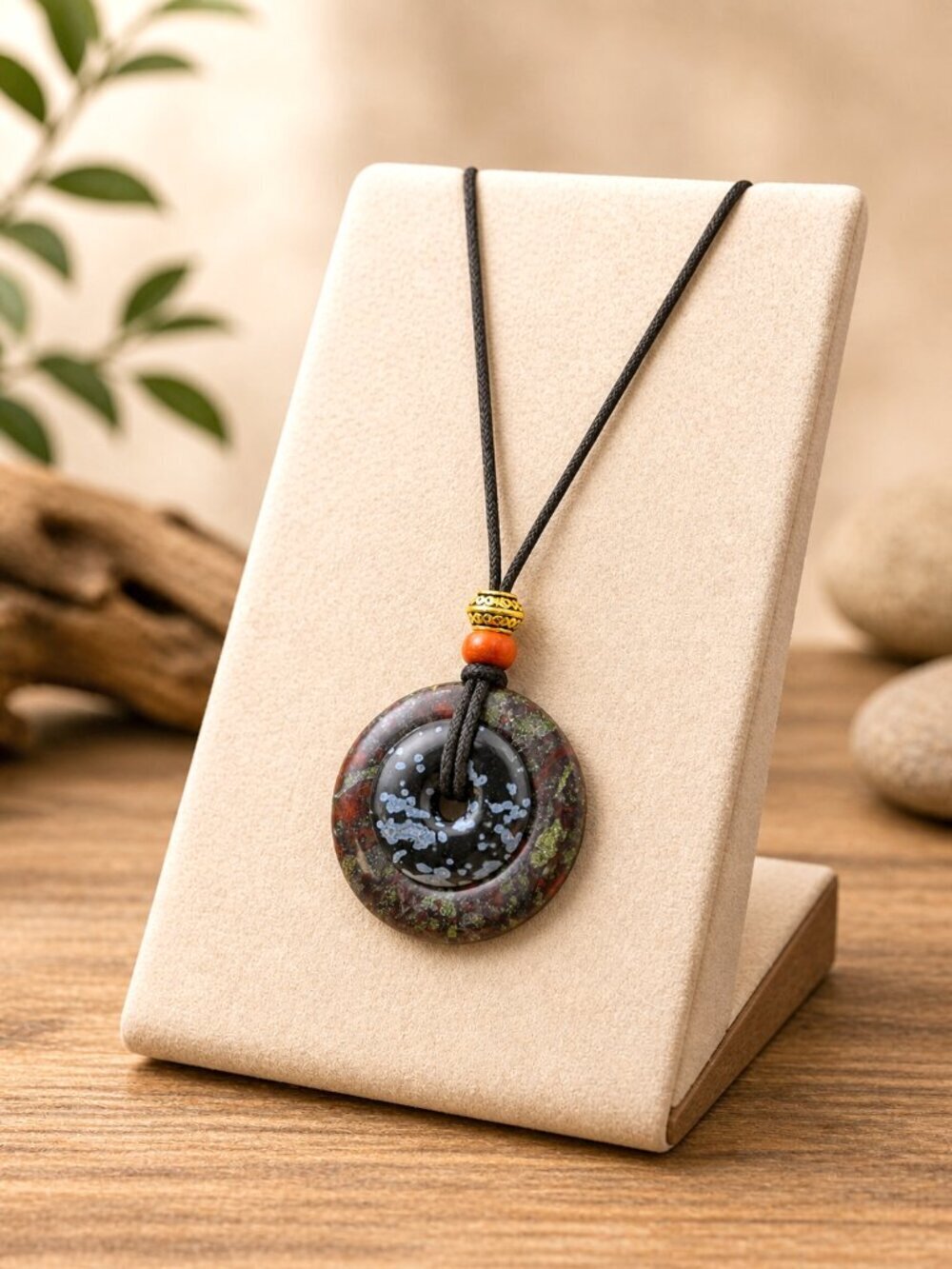 Dragon’s Blood Jasper & Snowflake Obsidian Necklace | Handmade - Picture 3 of 6